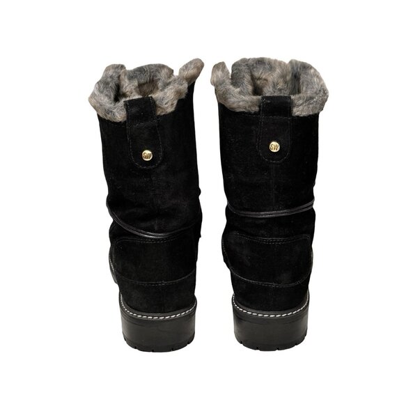 Stuart Weitzman Luge Bootie SZ 9 Fur Lined Lace Up Black Suede Winter Flat Warm - Picture 5 of 14